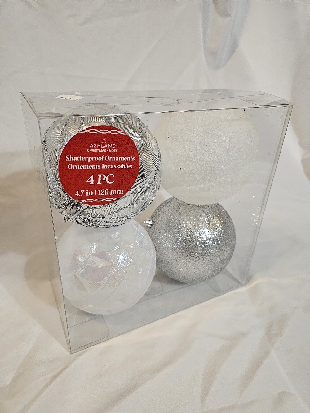 Ashland Silver & White Shatterproof Holiday Ornament Set - 4 Pack